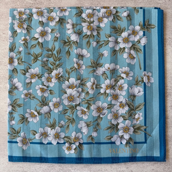 Valentino Teal Floral Scarf - Picture 1 of 5